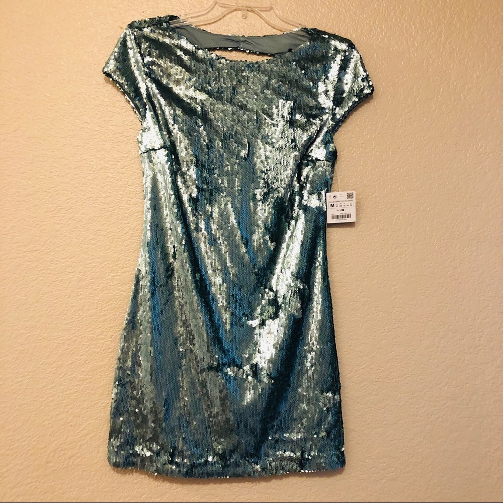 Zara Basic Green Sequins Dress